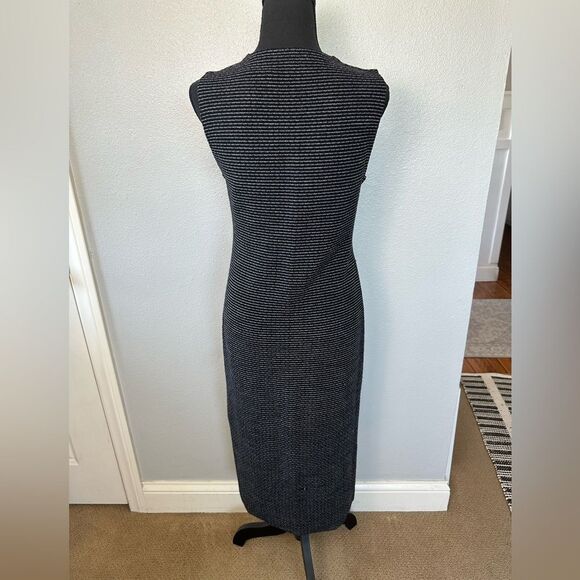 Theory Stretch Wool Midi Dress Koldeen O Noble Stripe In Midnight Size M - Picture 4 of 8